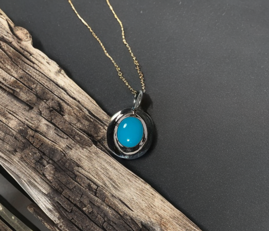 Kingman, Arizona American Mined Collection Bluebird Turquoise Hand Carved Pendant in .925 Sterling Silver (chain design is extra)