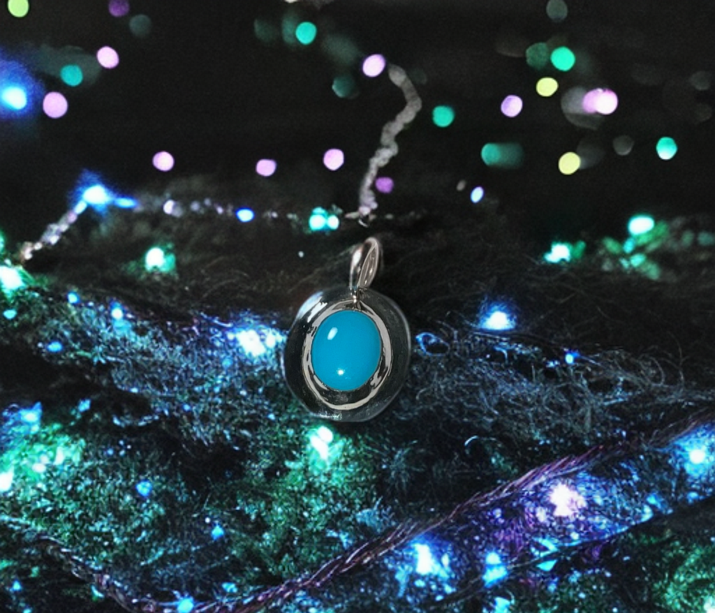 Kingman, Arizona American Mined Collection Bluebird Turquoise Hand Carved Pendant in .925 Sterling Silver (chain design is extra)