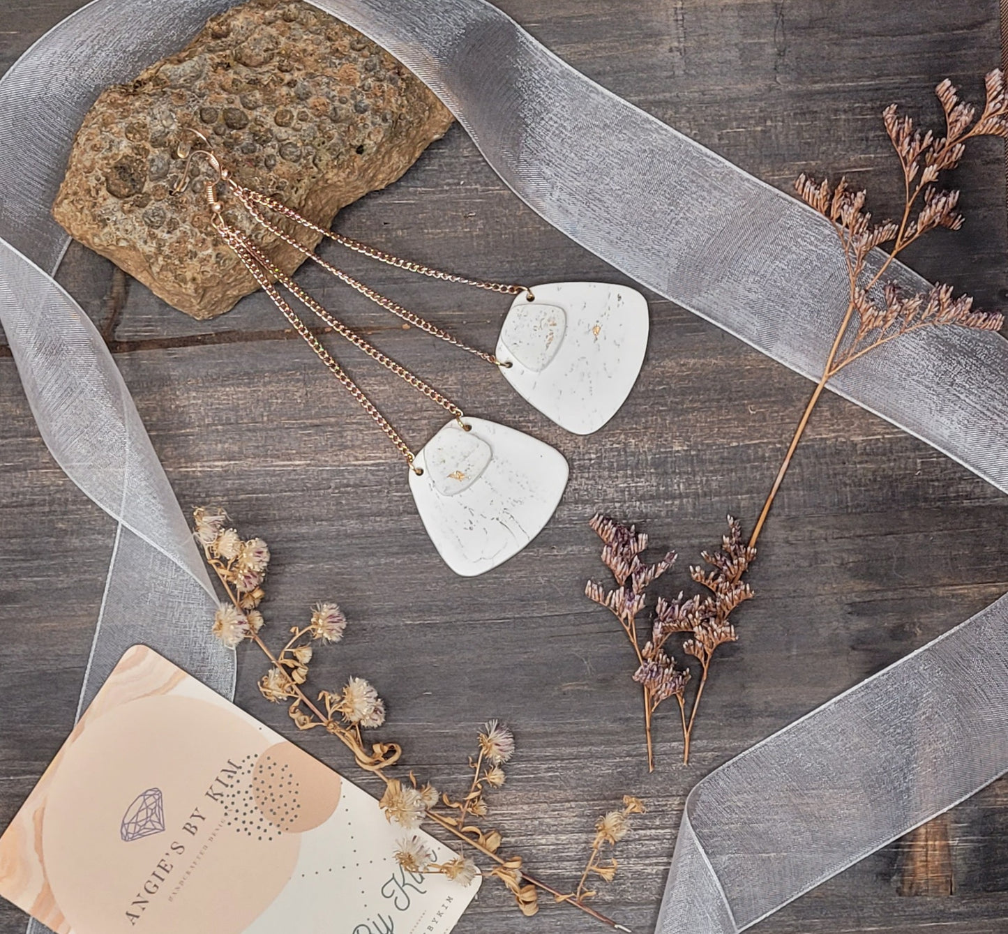 Big Drop Everest White and Gold Discotech Dangle Earrings