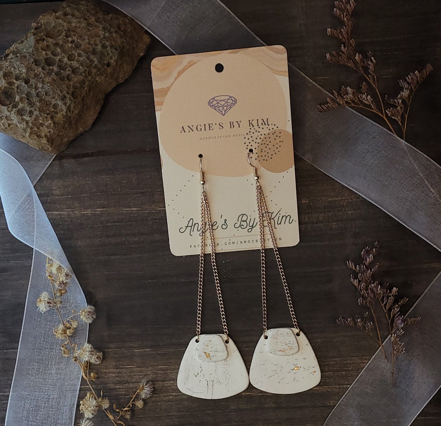 Big Drop Everest White and Gold Discotech Dangle Earrings