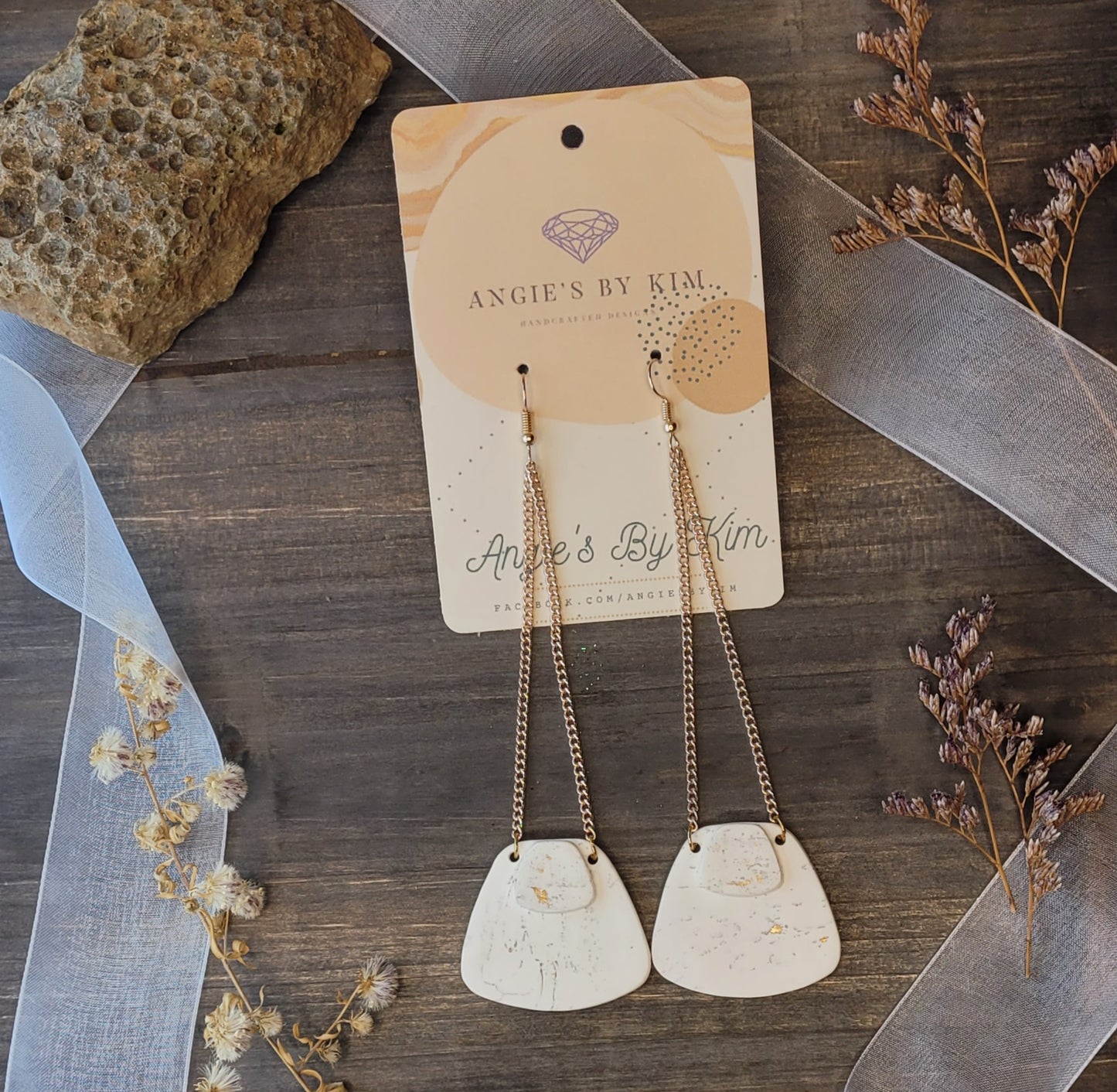 Big Drop Everest White and Gold Discotech Dangle Earrings