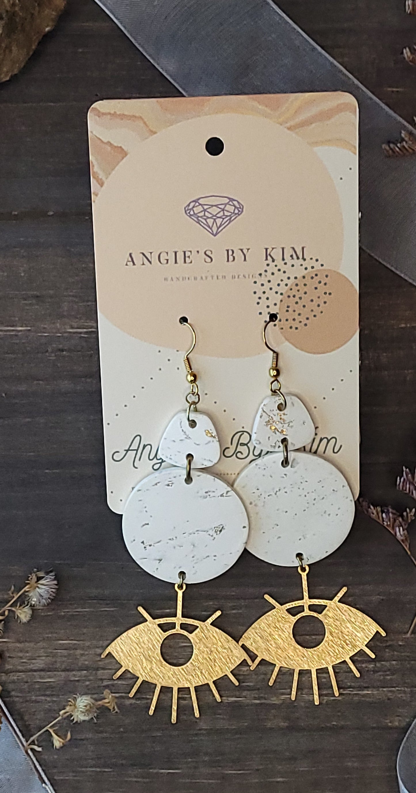 White and Gold Everest Fancy Eyes Dangle Earrings