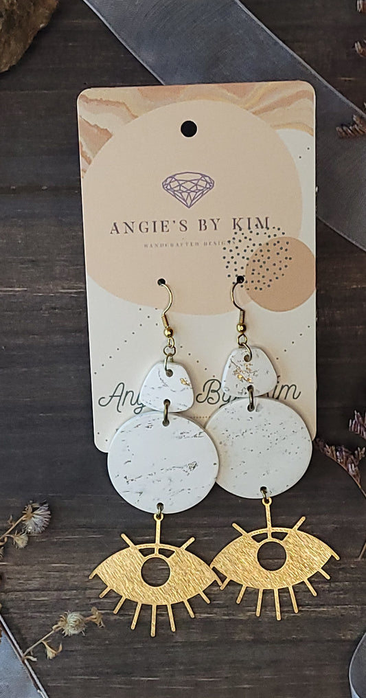 White and Gold Everest Fancy Eyes Dangle Earrings
