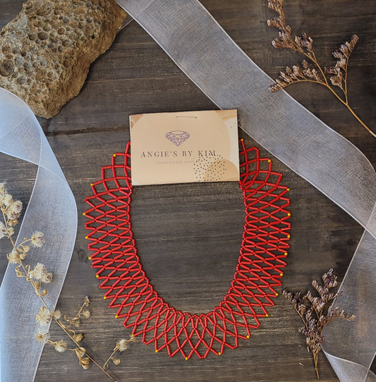 Fiery Red Hand-woven Beaded Choker