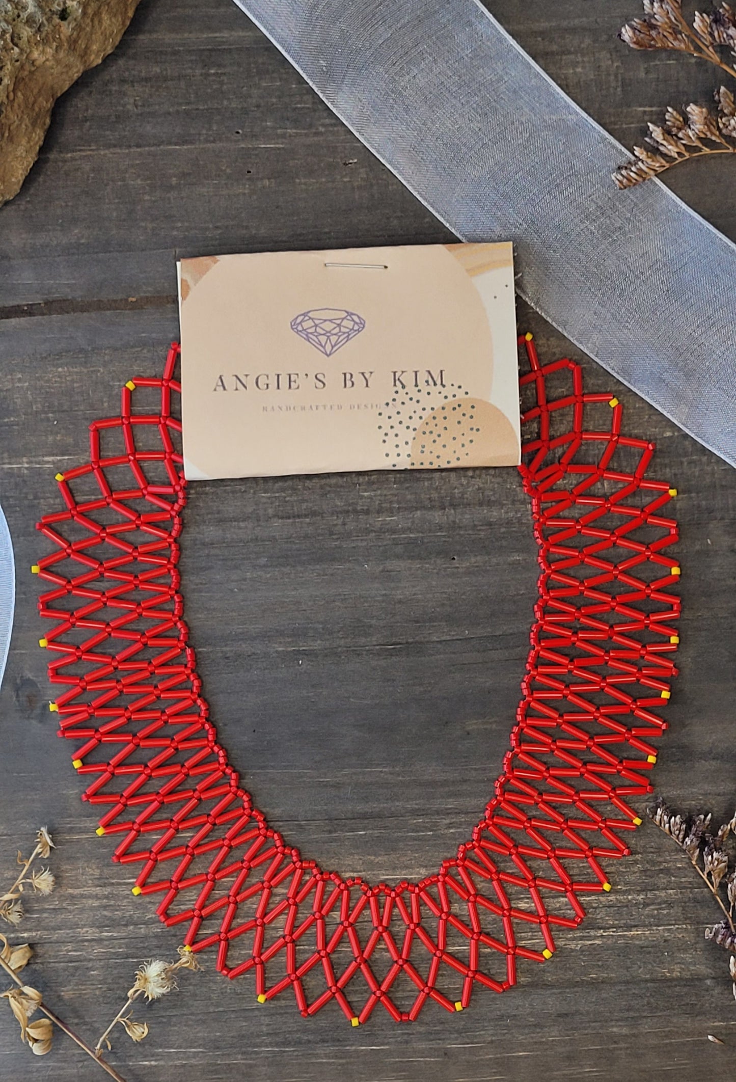 Fiery Red Hand-woven Beaded Choker