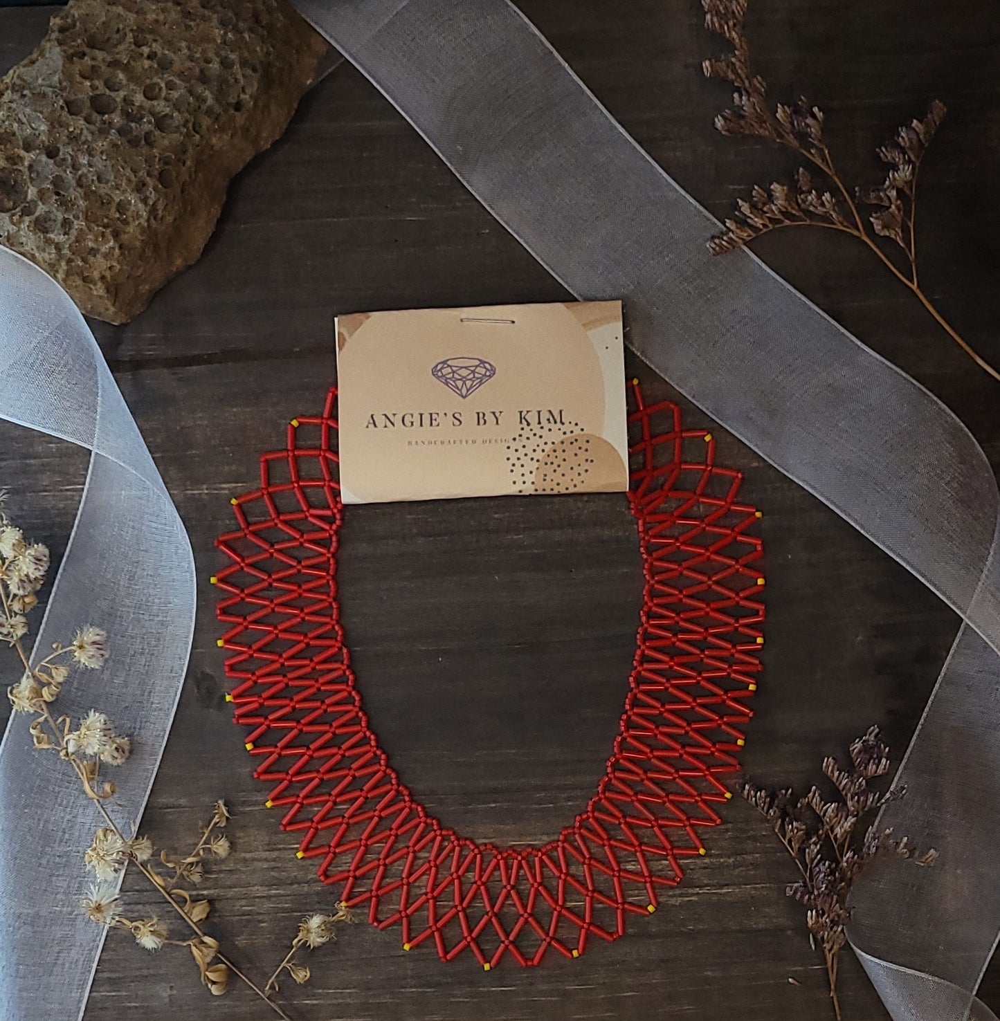 Fiery Red Hand-woven Beaded Choker