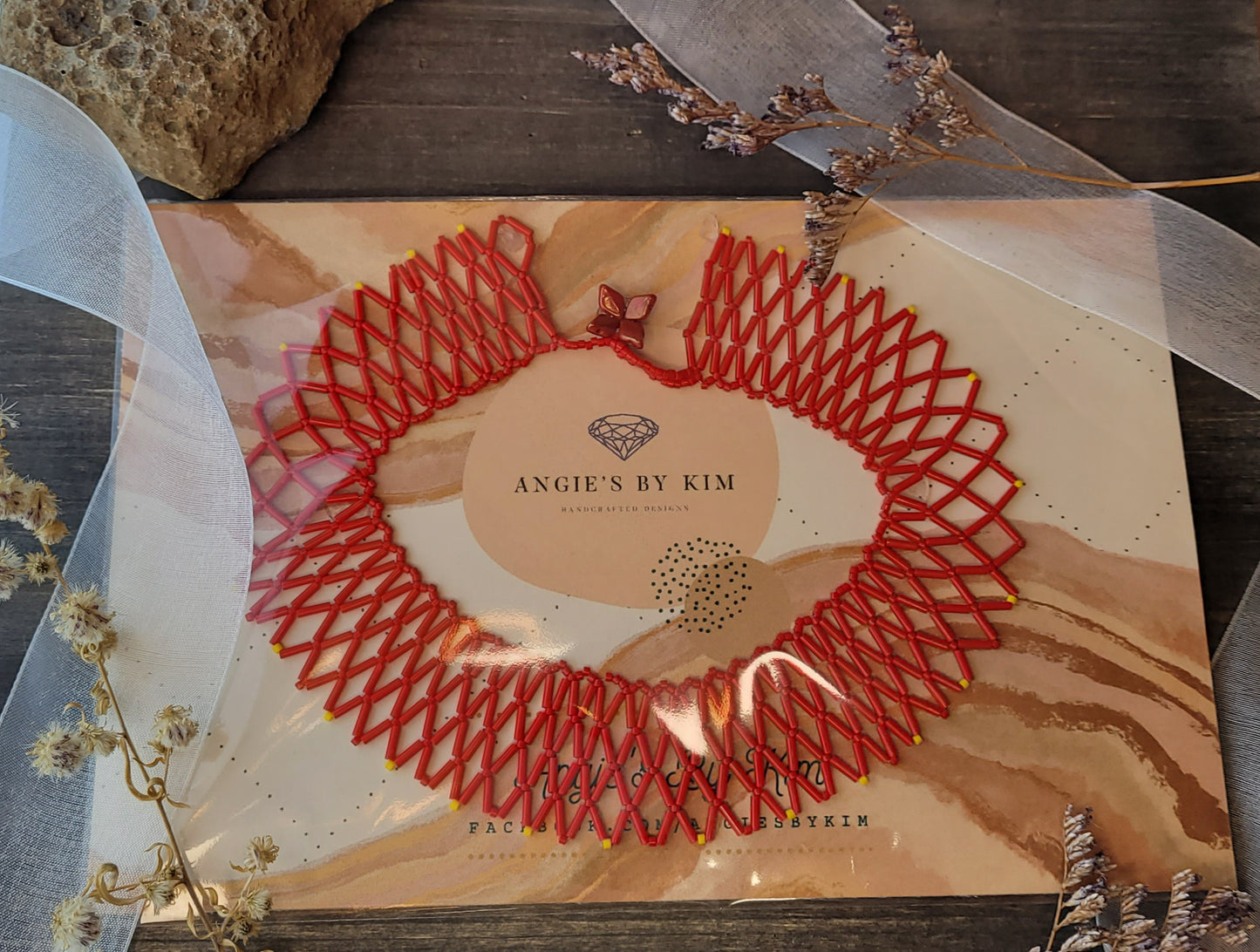 Fiery Red Hand-woven Beaded Choker