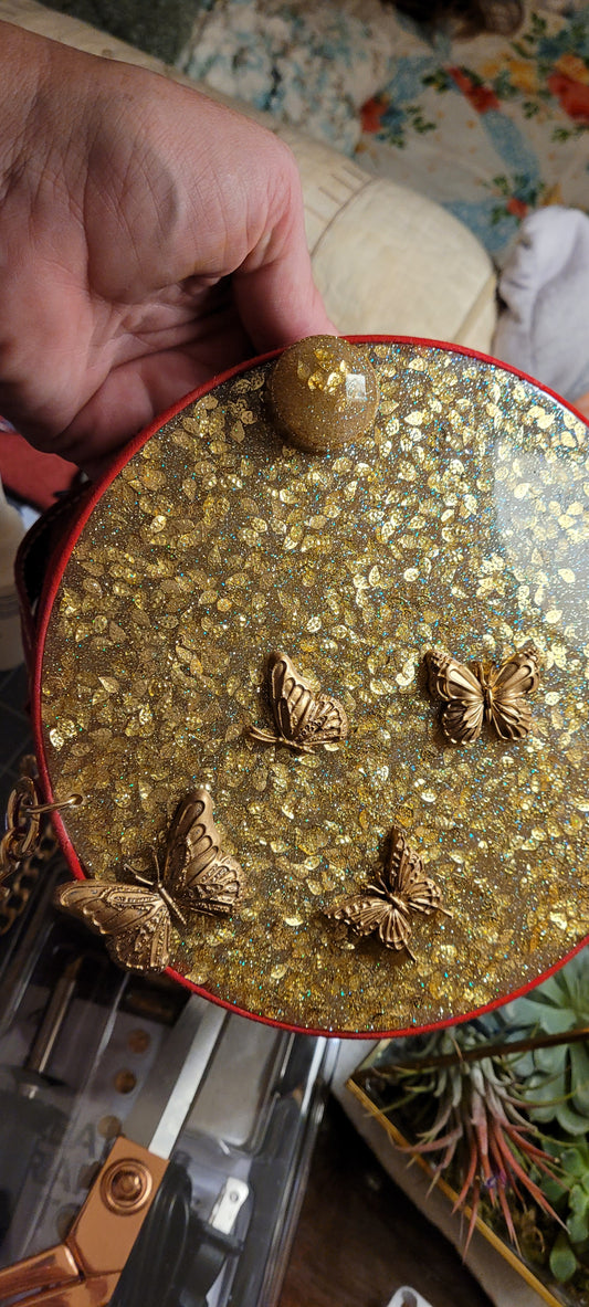 Handmade Round Red Leather Purse