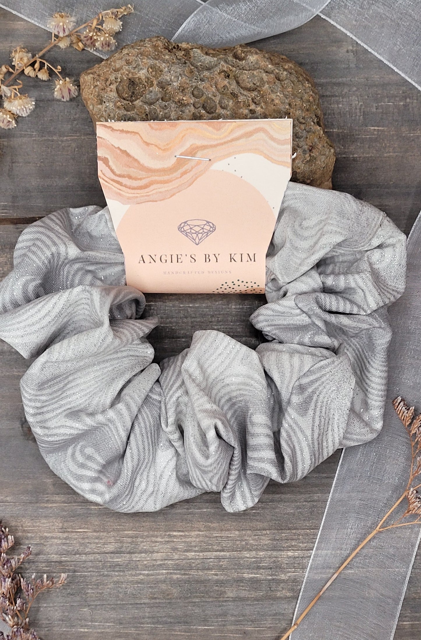 Medium Light Grey/Dark grey and silver Print Scrunchie