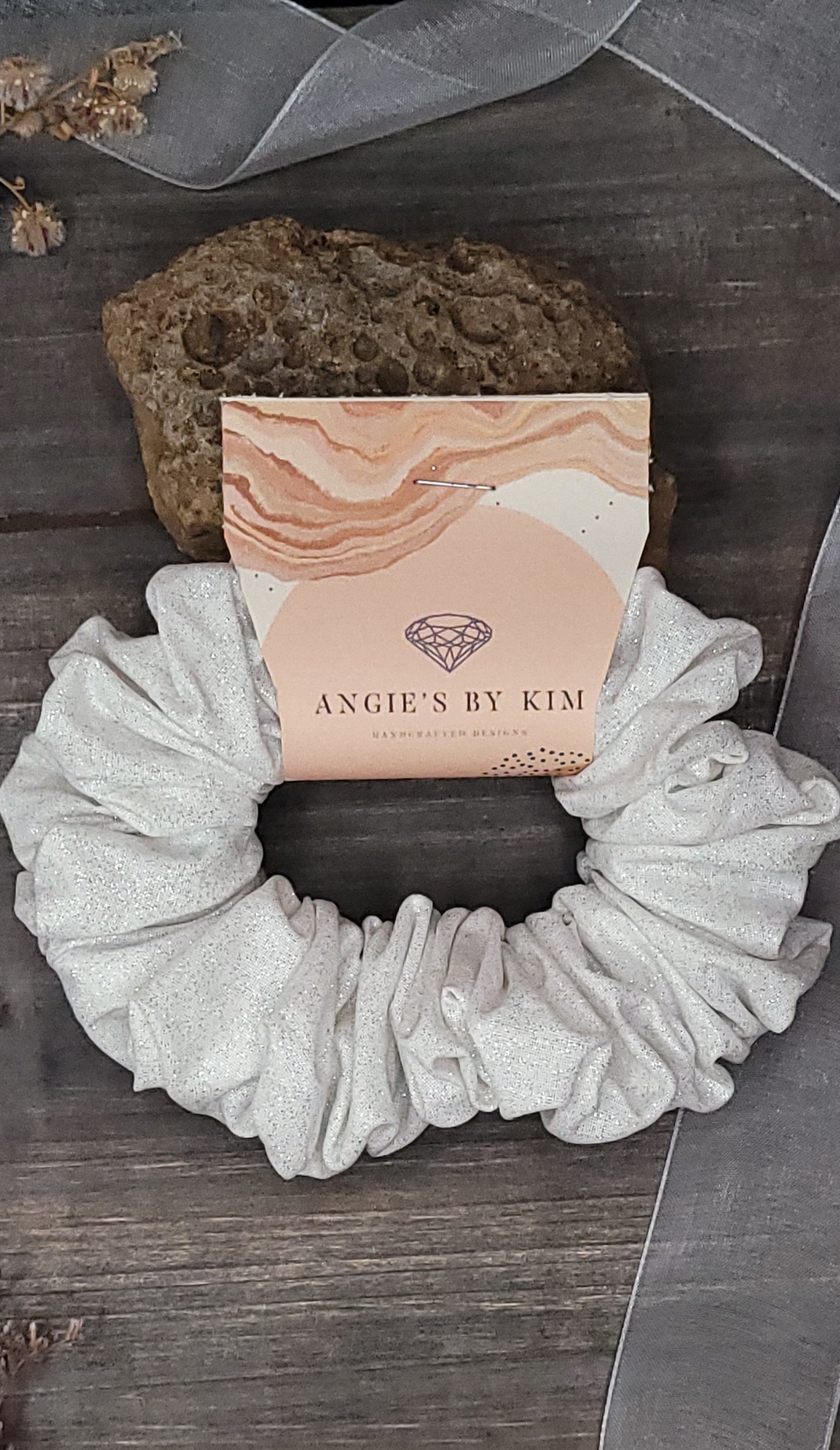 Large White Shimmer Scrunchie