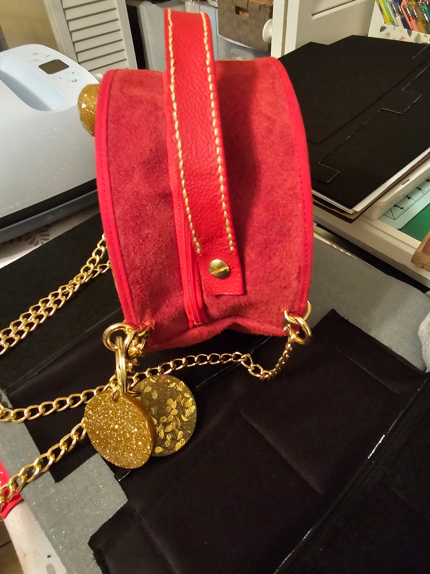 Handmade Round Red Leather Purse