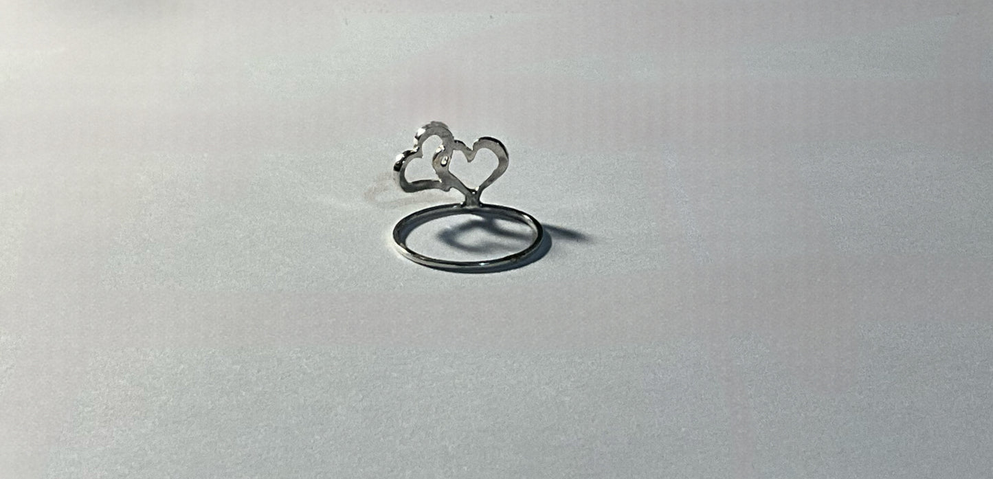 It’s Love Double Heart .925 Sterling Silver Hand Carved Ring Size 7