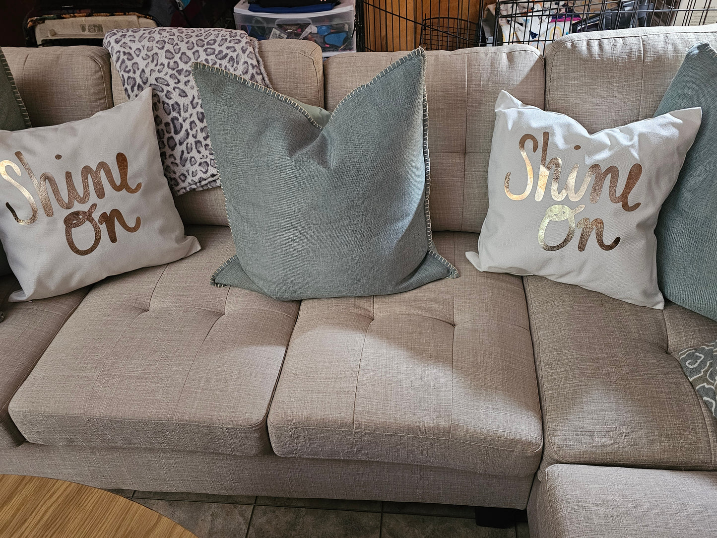 2 Pillow “Shine On” Set in White with Gold Vinyl