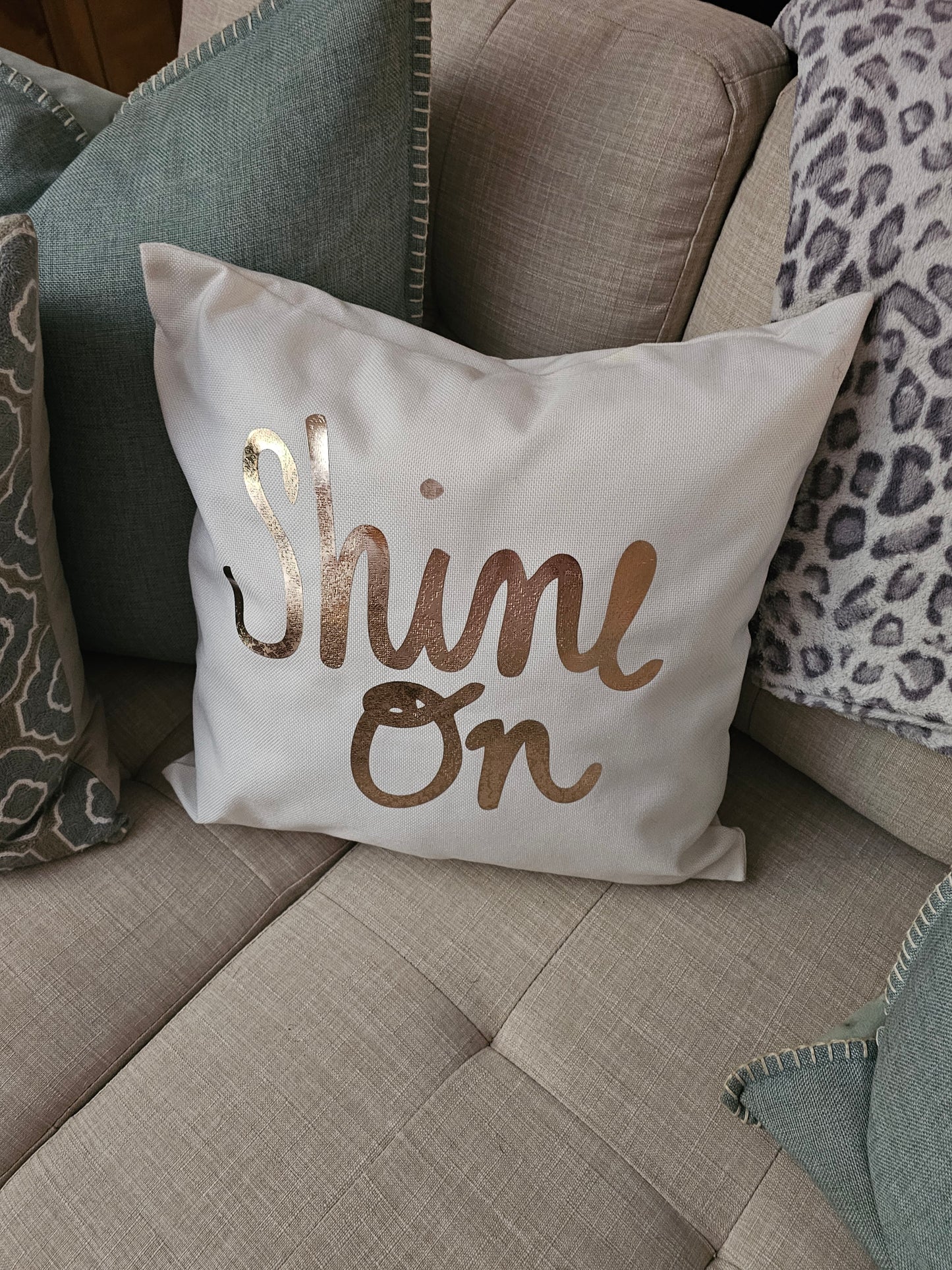 2 Pillow “Shine On” Set in White with Gold Vinyl