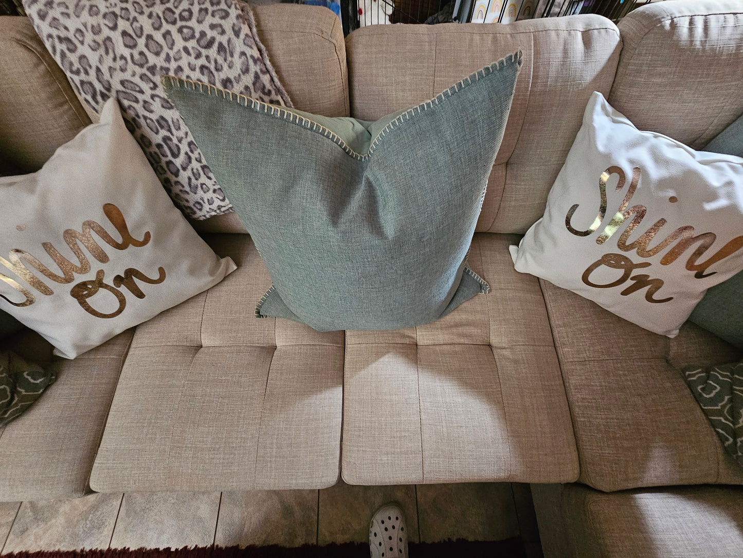 2 Pillow “Shine On” Set in White with Gold Vinyl