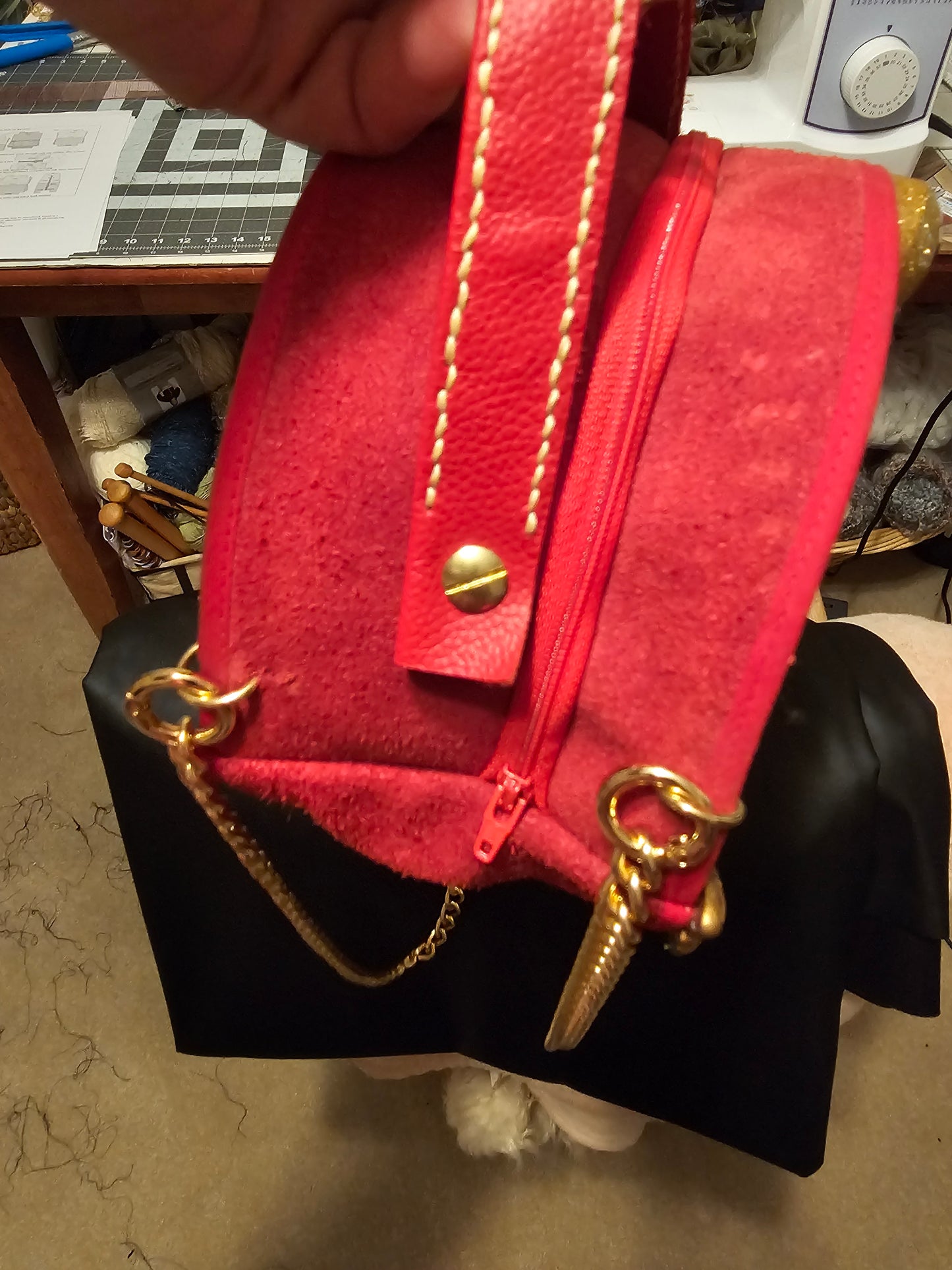 Handmade Round Red Leather Purse