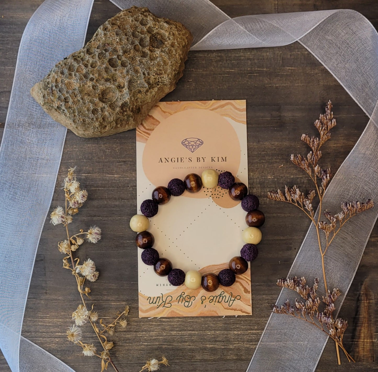 Unisex Wood Bead Four Corners Bracelet