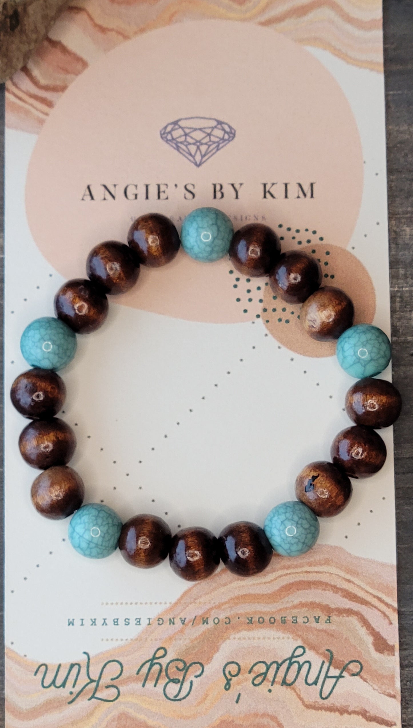 Unisex Crackled Aquamarine and Dark Wood Unisex Bracelet